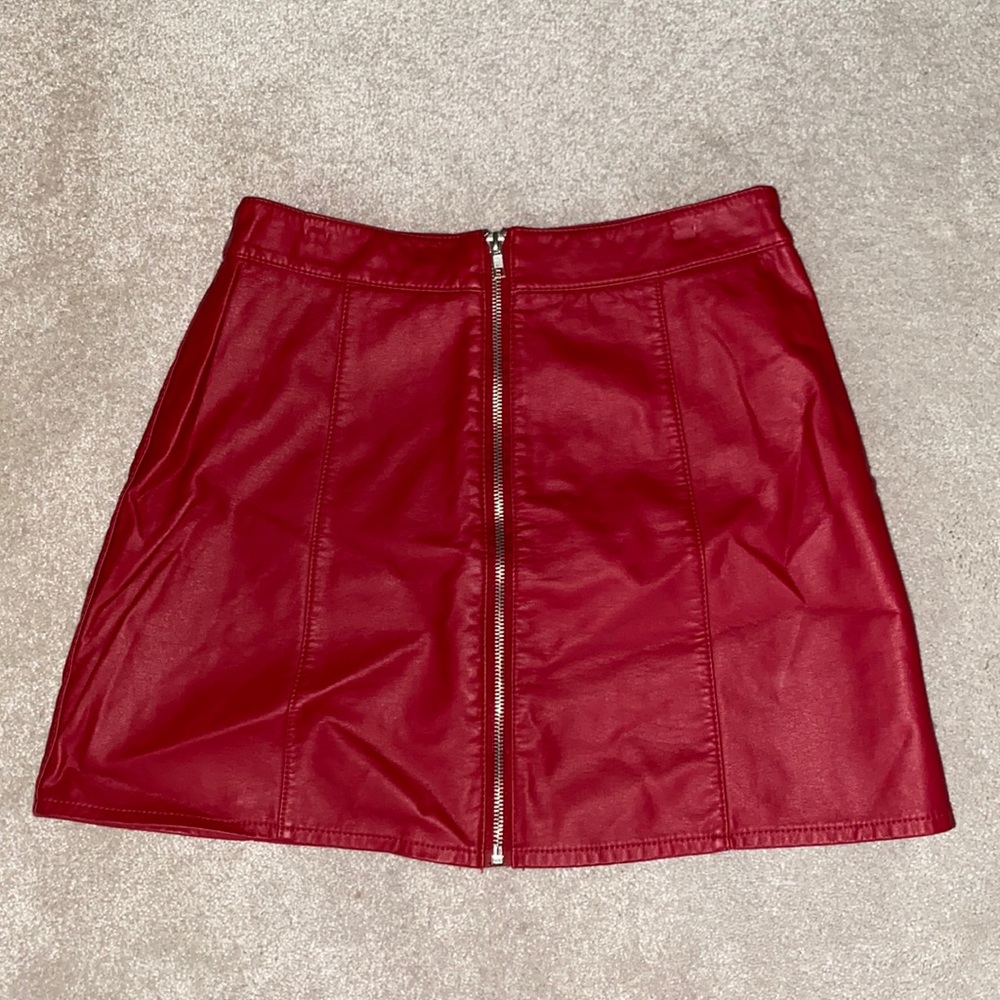 red leather skirt